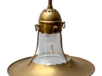 Arts & Crafts Brass Pendant with Glass Shade, 1900s